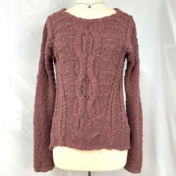 MOTH ANTHROPOLOGIE Pink Chunky Cable Knit Long Sleeve Sweater Womens S Fisherman - Picture 1 of 6